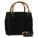 GUCCI Bamboo Hand Bag Suede 2way Black Gold 000 122 0316 Auth BA2836-1