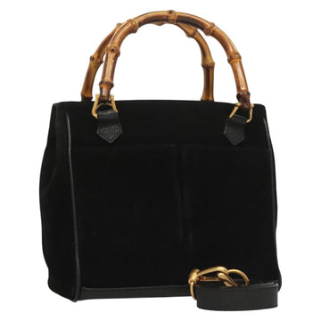 GUCCI Bamboo Hand Bag Suede 2way Black Gold 000 122 0316 Auth BA2836