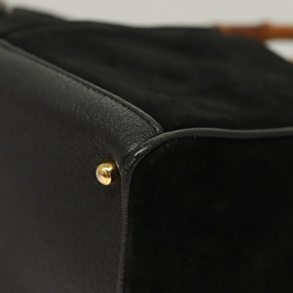 GUCCI Bamboo Hand Bag Suede 2way Black Gold 000 122 0316 Auth BA2836