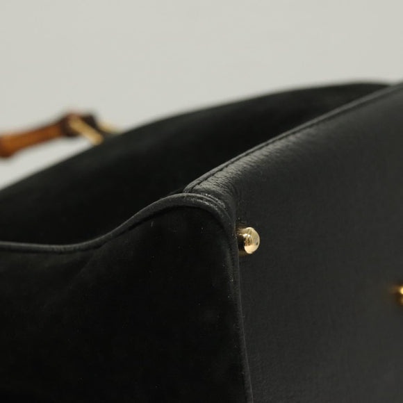 GUCCI Bamboo Hand Bag Suede 2way Black Gold 000 122 0316 Auth BA2836