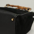 GUCCI Bamboo Hand Bag Suede 2way Black Gold 000 122 0316 Auth BA2836-16