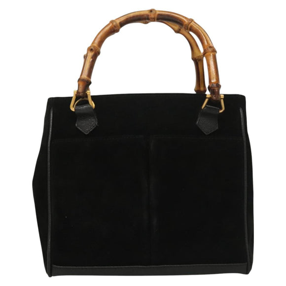 GUCCI Bamboo Hand Bag Suede 2way Black Gold 000 122 0316 Auth BA2836