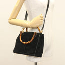 GUCCI Bamboo Hand Bag Suede 2way Black Gold 000 122 0316 Auth BA2836-22