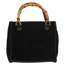 GUCCI Bamboo Hand Bag Suede 2way Black Gold 000 122 0316 Auth BA2836-2