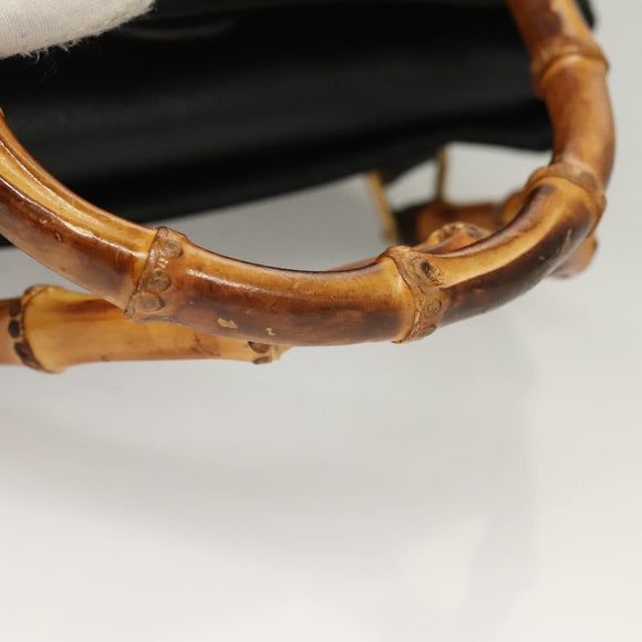 GUCCI Bamboo Hand Bag Suede 2way Black Gold 000 122 0316 Auth BA2836