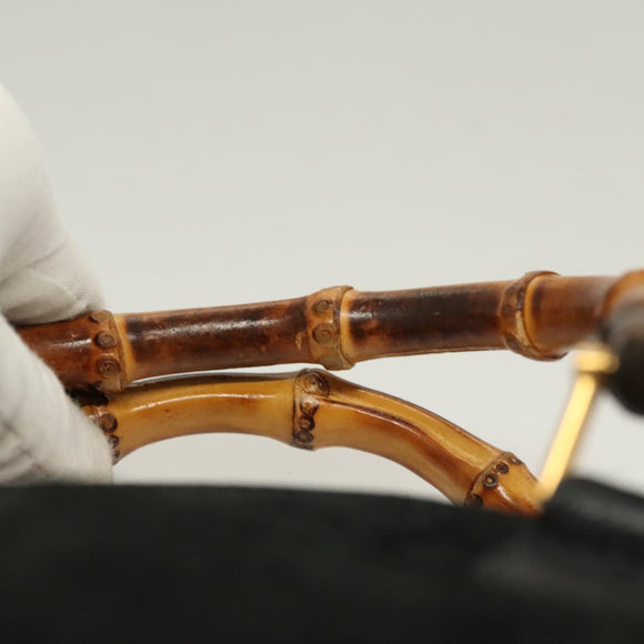 GUCCI Bamboo Hand Bag Suede 2way Black Gold 000 122 0316 Auth BA2836