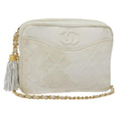 CHANEL Matelasse  Chain Shoulder Bag Lamb Skin White Gold CC Auth BA2855-1