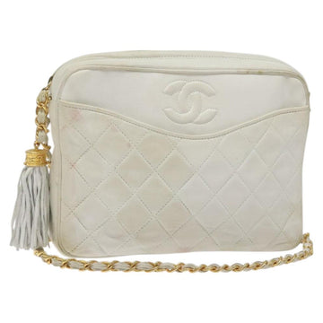 CHANEL Matelasse  Chain Shoulder Bag Lamb Skin White Gold CC Auth BA2855