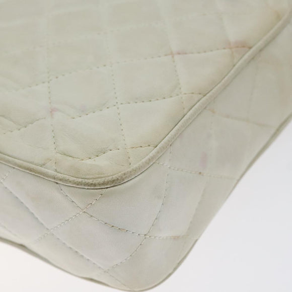 CHANEL Matelasse  Chain Shoulder Bag Lamb Skin White Gold CC Auth BA2855