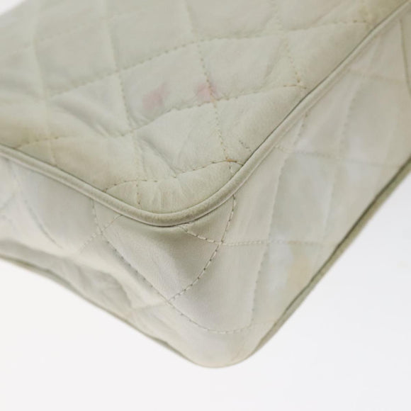 CHANEL Matelasse  Chain Shoulder Bag Lamb Skin White Gold CC Auth BA2855