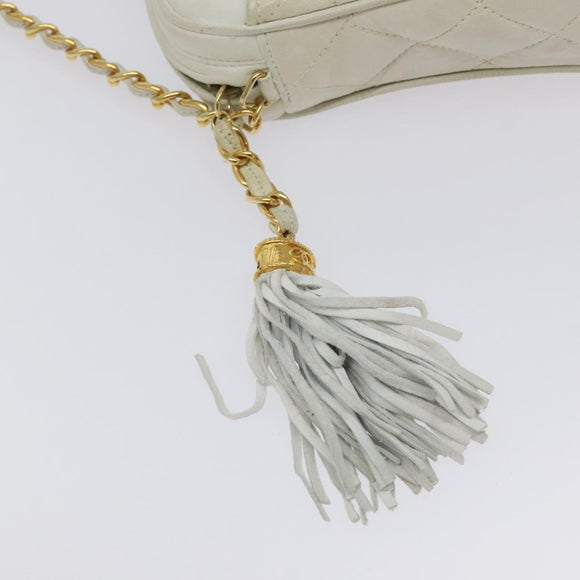 CHANEL Matelasse  Chain Shoulder Bag Lamb Skin White Gold CC Auth BA2855