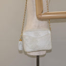 CHANEL Matelasse  Chain Shoulder Bag Lamb Skin White Gold CC Auth BA2855-23
