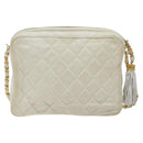 CHANEL Matelasse  Chain Shoulder Bag Lamb Skin White Gold CC Auth BA2855-2