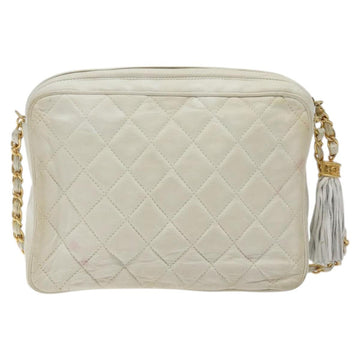 CHANEL Matelasse  Chain Shoulder Bag Lamb Skin White Gold CC Auth BA2855 - 0