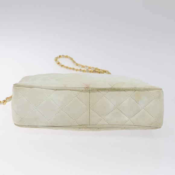 CHANEL Matelasse  Chain Shoulder Bag Lamb Skin White Gold CC Auth BA2855