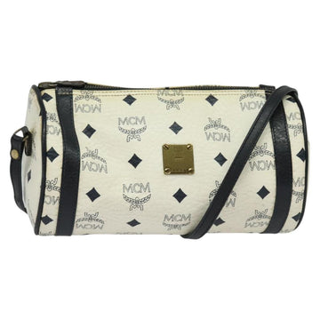 MCM Logogram Vicetos Shoulder Bag PVC Leather White Navy gold Auth BA2859