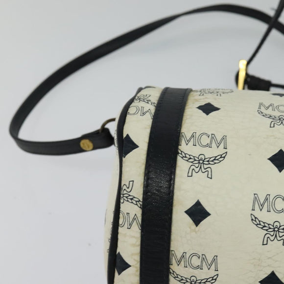 MCM Logogram Vicetos Shoulder Bag PVC Leather White Navy gold Auth BA2859