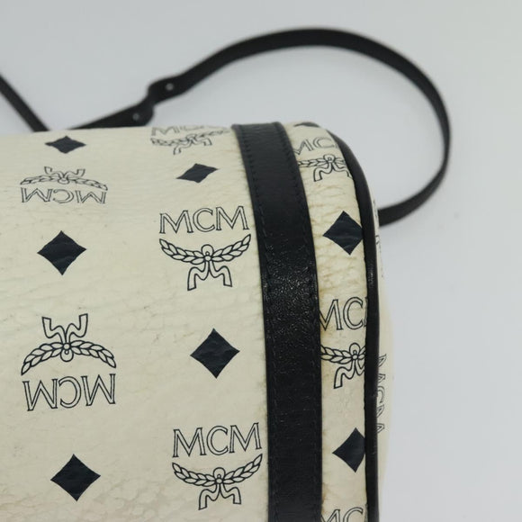 MCM Logogram Vicetos Shoulder Bag PVC Leather White Navy gold Auth BA2859