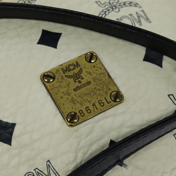 MCM Logogram Vicetos Shoulder Bag PVC Leather White Navy gold Auth BA2859