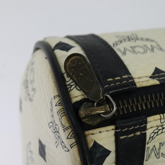 MCM Logogram Vicetos Shoulder Bag PVC Leather White Navy gold Auth BA2859