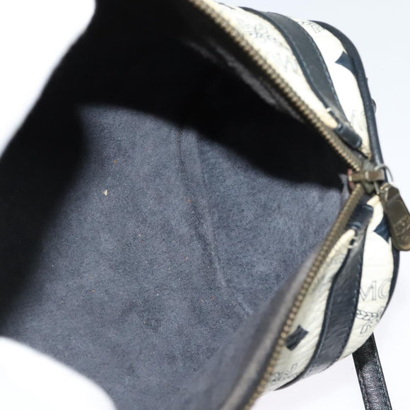 MCM Logogram Vicetos Shoulder Bag PVC Leather White Navy gold Auth BA2859