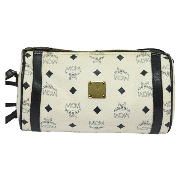 MCM Logogram Vicetos Shoulder Bag PVC Leather White Navy gold Auth BA2859