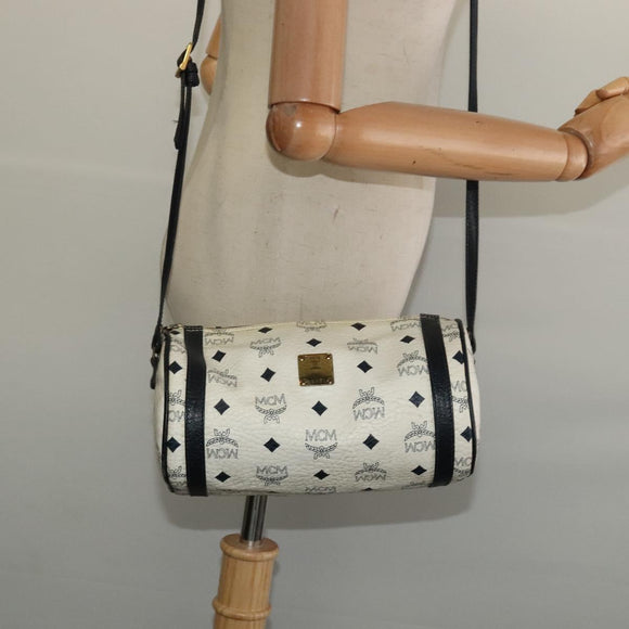 MCM Logogram Vicetos Shoulder Bag PVC Leather White Navy gold Auth BA2859