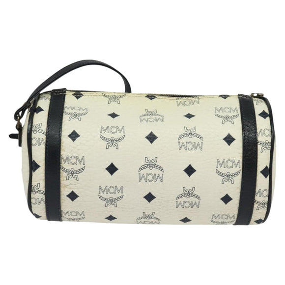 MCM Logogram Vicetos Shoulder Bag PVC Leather White Navy gold Auth BA2859