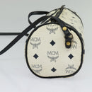 MCM Logogram Vicetos Shoulder Bag PVC Leather White Navy gold Auth BA2859-4