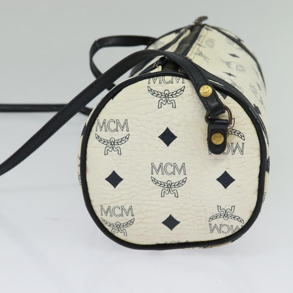 MCM Logogram Vicetos Shoulder Bag PVC Leather White Navy gold Auth BA2859