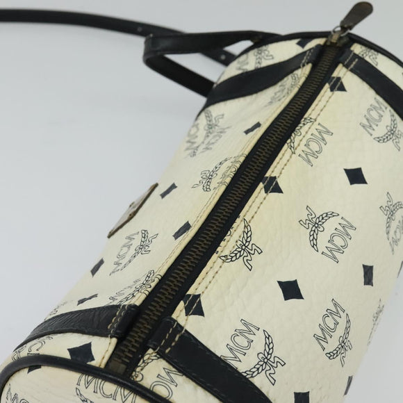 MCM Logogram Vicetos Shoulder Bag PVC Leather White Navy gold Auth BA2859