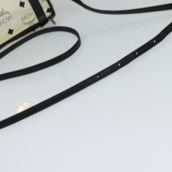 MCM Logogram Vicetos Shoulder Bag PVC Leather White Navy gold Auth BA2859