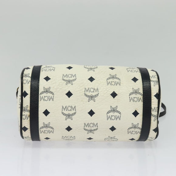 MCM Logogram Vicetos Shoulder Bag PVC Leather White Navy gold Auth BA2859