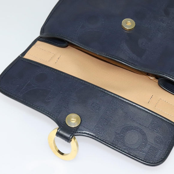 Christian Dior Trotter Canvas Handtas PVC 2-weg Marine Goud Auth BA2861