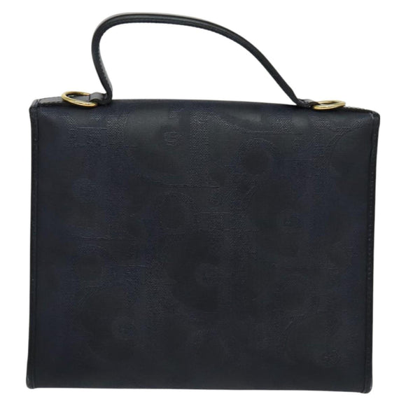 Christian Dior Trotter Canvas Hand Bag PVC 2way Navy Gold Auth BA2861