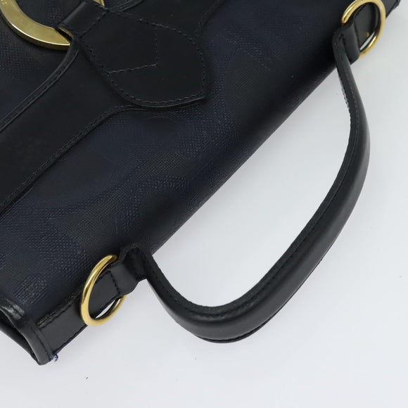 Christian Dior Trotter Canvas Handtas PVC 2-weg Marine Goud Auth BA2861