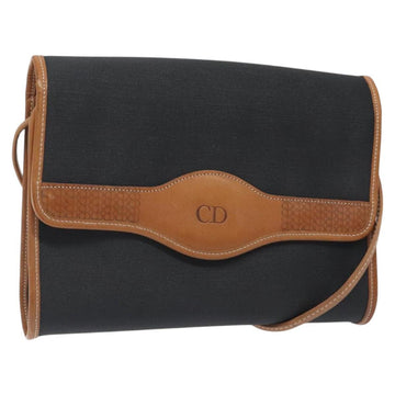 Christian Dior Shoulder Bag PVC Leather Black Gold Auth BA2862