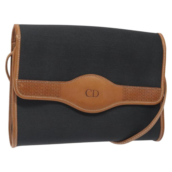 Christian Dior Shoulder Bag PVC Leather Black Gold Auth BA2862