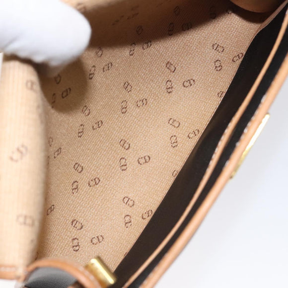 Christian Dior Shoulder Bag PVC Leather Black Gold Auth BA2862