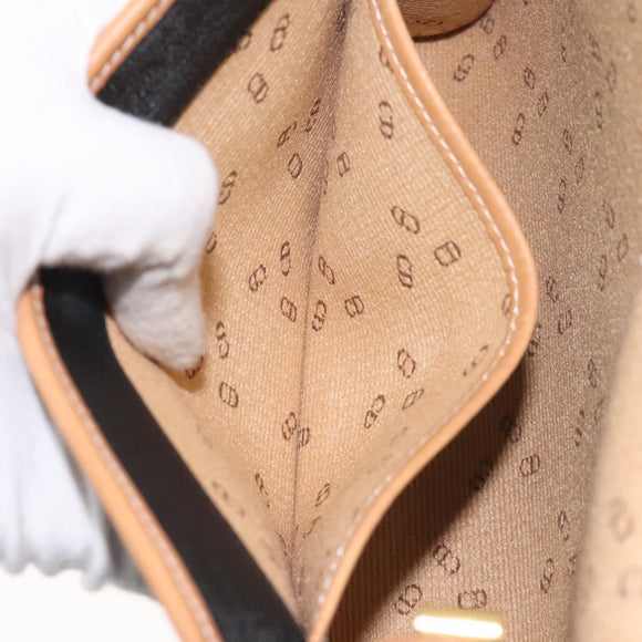 Christian Dior Shoulder Bag PVC Leather Black Gold Auth BA2862