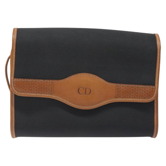 Christian Dior Shoulder Bag PVC Leather Black Gold Auth BA2862