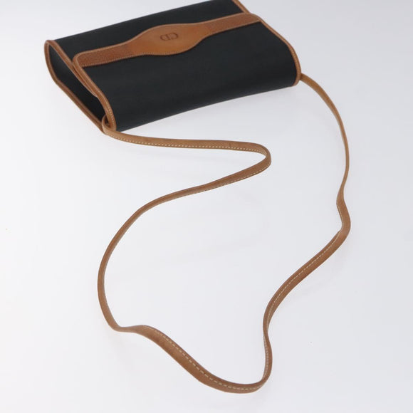 Christian Dior Shoulder Bag PVC Leather Black Gold Auth BA2862