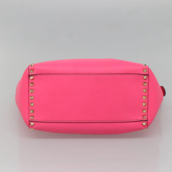 VALENTINO Rock Studs Hand Bag Leather 2way Pink Gold Auth BA2876