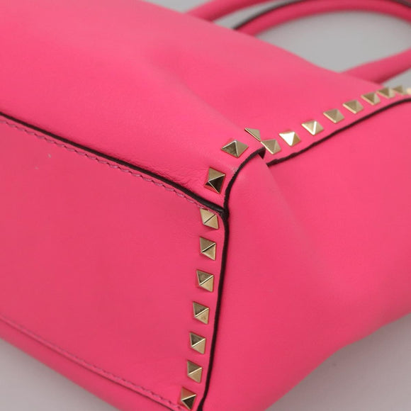 VALENTINO Rock Studs Hand Bag Leather 2way Pink Gold Auth BA2876