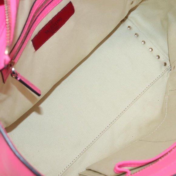 VALENTINO Rock Studs Hand Bag Leather 2way Pink Gold Auth BA2876