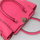 VALENTINO Rock Studs Hand Bag Leather 2way Pink Gold Auth BA2876-6
