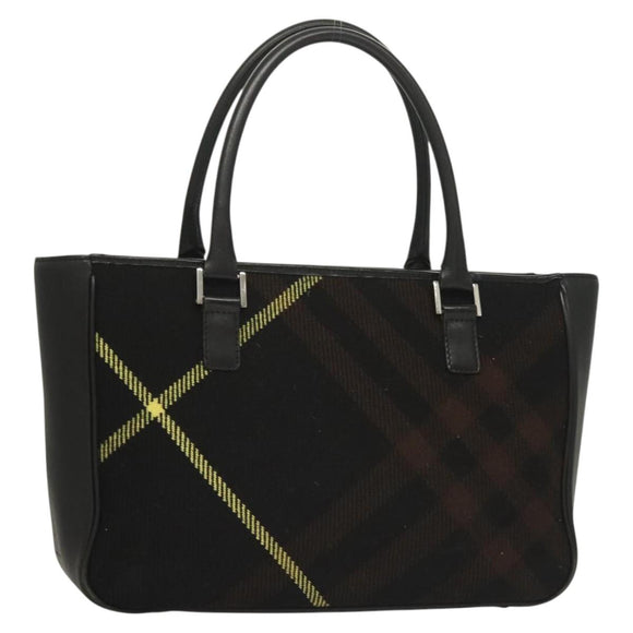 BURBERRY Nova Check Hand Bag Wool Black Silver Auth BA2877