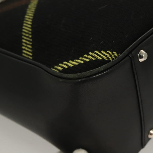 BURBERRY Nova Check Hand Bag Wool Black Silver Auth BA2877