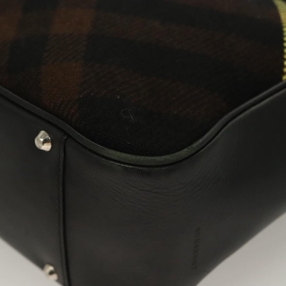 BURBERRY Nova Check Hand Bag Wool Black Silver Auth BA2877