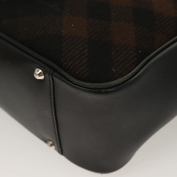 BURBERRY Nova Check Hand Bag Wool Black Silver Auth BA2877